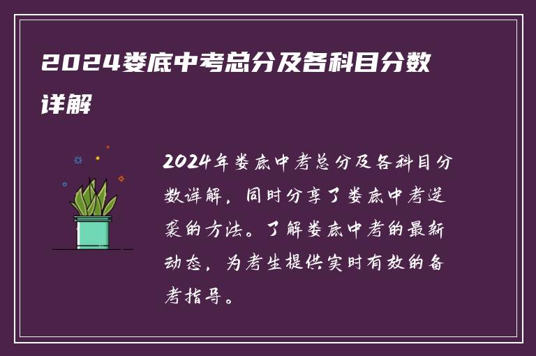 2024娄底中考总分及各科目分数详解