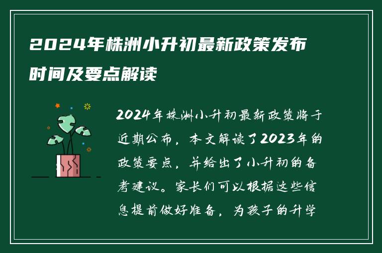 2024年株洲小升初最新政策发布时间及要点解读