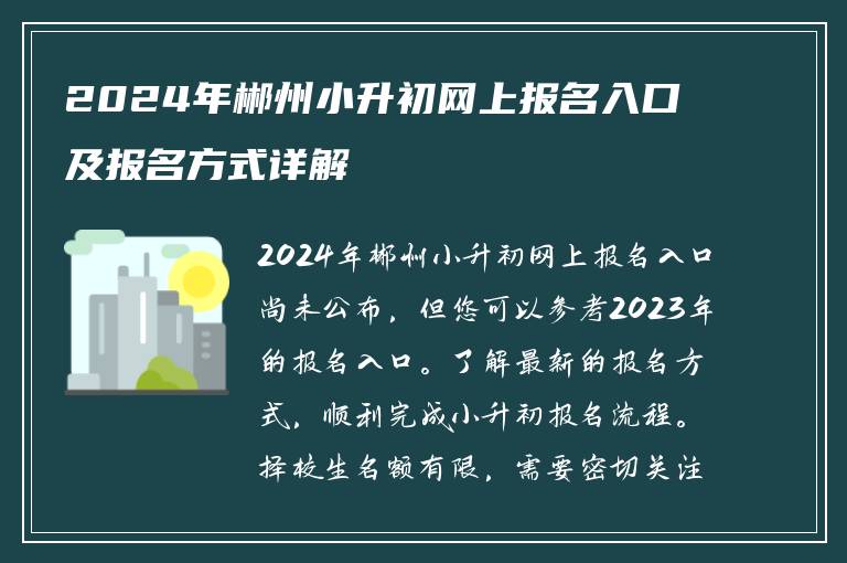 2024年郴州小升初网上报名入口及报名方式详解