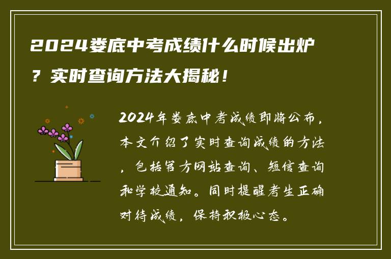 2024娄底中考成绩什么时候出炉？实时查询方法大揭秘！