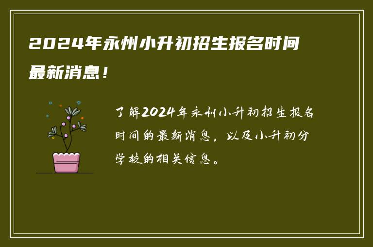 2024年永州小升初招生报名时间最新消息！
