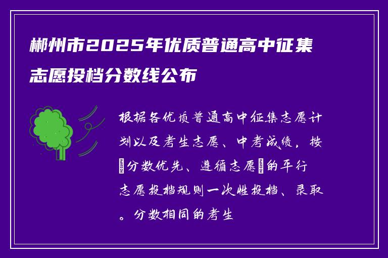 郴州市2025年优质普通高中征集志愿投档分数线公布