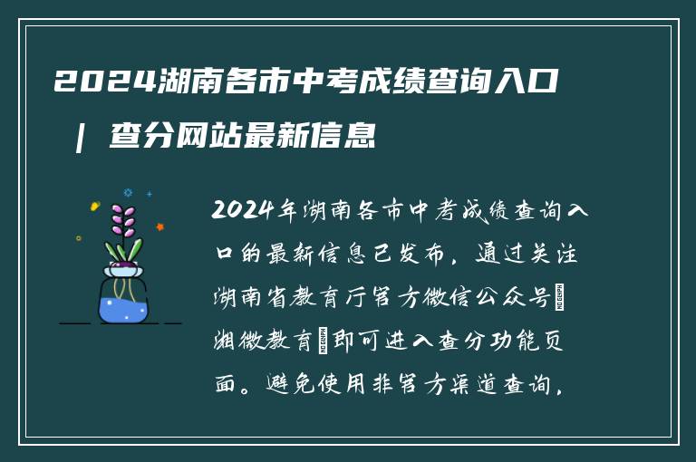 2024湖南各市中考成绩查询入口 | 查分网站最新信息