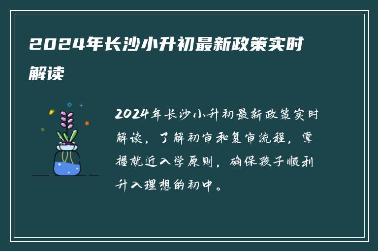 2024年长沙小升初最新政策实时解读