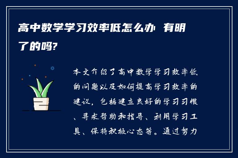 高中数学学习效率低怎么办 有明了的吗?