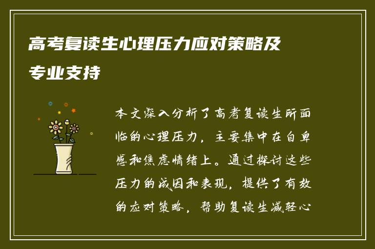 高考复读生心理压力应对策略及专业支持