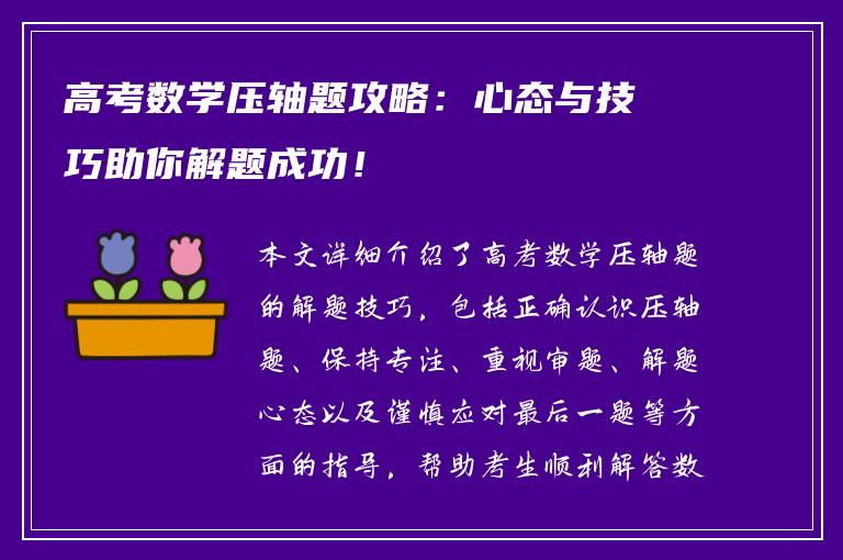 高考数学压轴题攻略：心态与技巧助你解题成功！