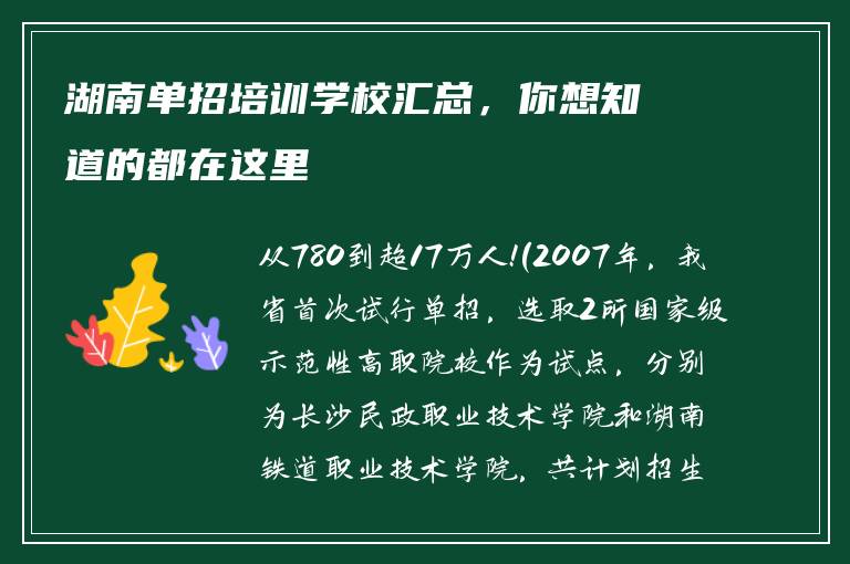 湖南单招培训学校汇总,你想知道的都在这里