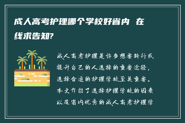 成人高考护理哪个学校好省内 在线求告知?
