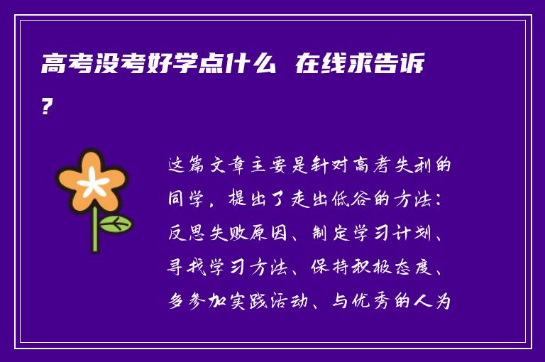 高考没考好学点什么 在线求告诉?