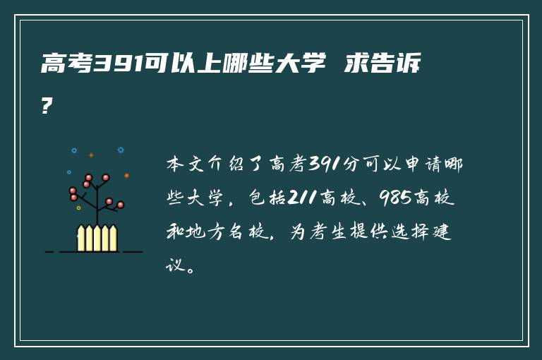 高考391可以上哪些大学 求告诉?