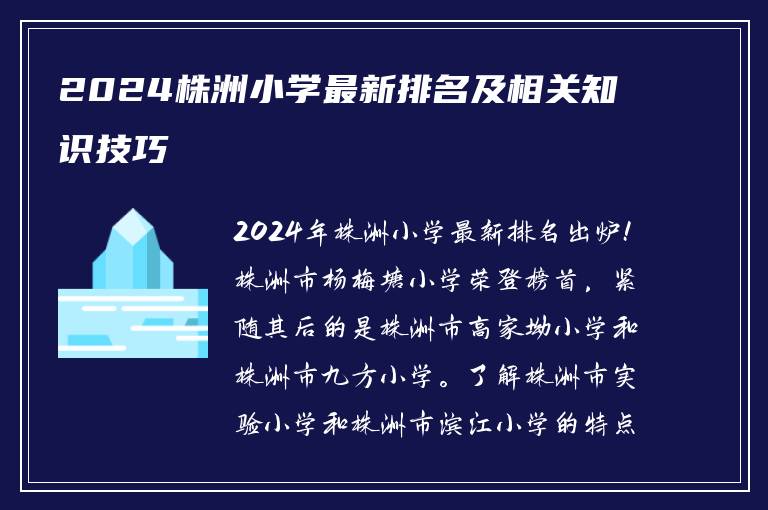 2024株洲小学最新排名及相关知识技巧