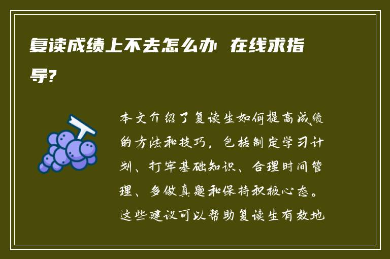 复读成绩上不去怎么办 在线求指导?