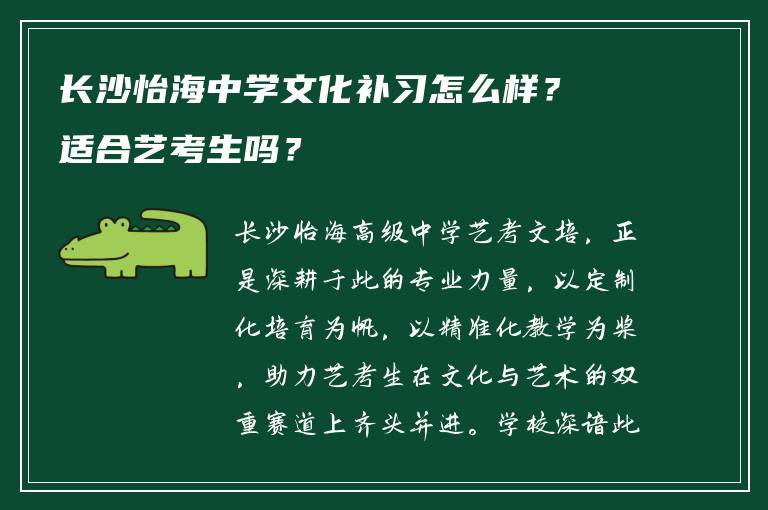长沙怡海中学文化补习怎么样?适合艺考生吗?