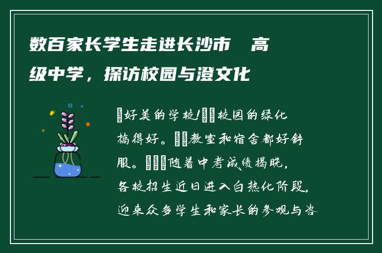 数百家长学生走进长沙市珺琟高级中学，探访校园与澄文化