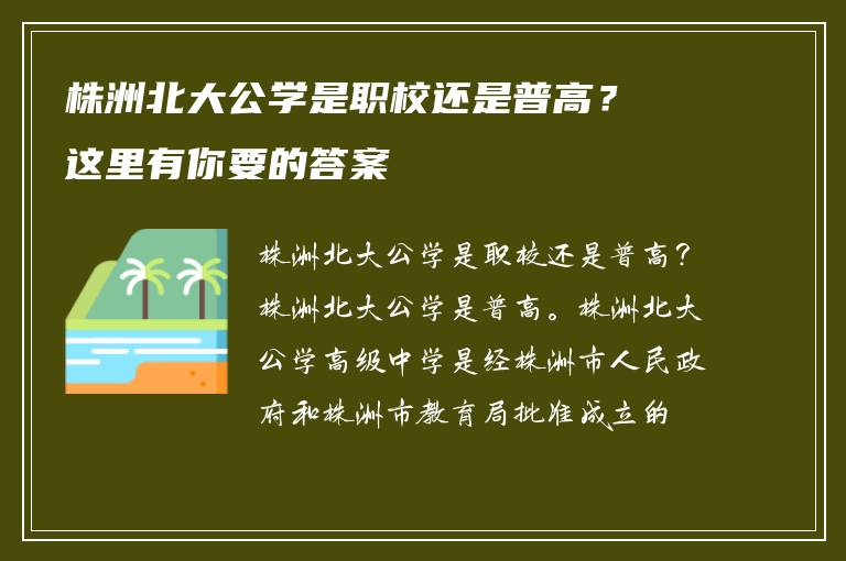 株洲北大公学是职校还是普高？这里有你要的答案