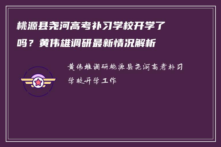 桃源县尧河高考补习学校开学了吗?黄伟雄调研最新情况解析