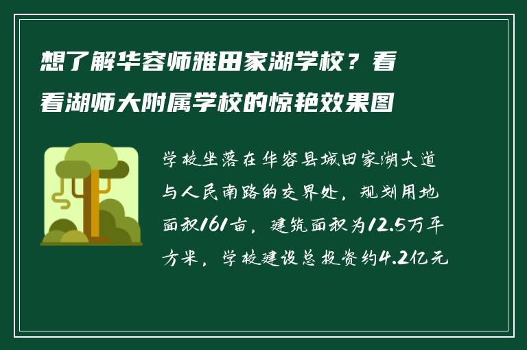 想了解华容师雅田家湖学校?看看湖师大附属学校的惊艳效果图吧