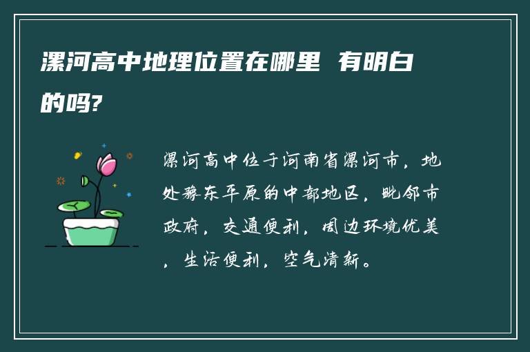 漯河高中地理位置在哪里 有明白的吗?