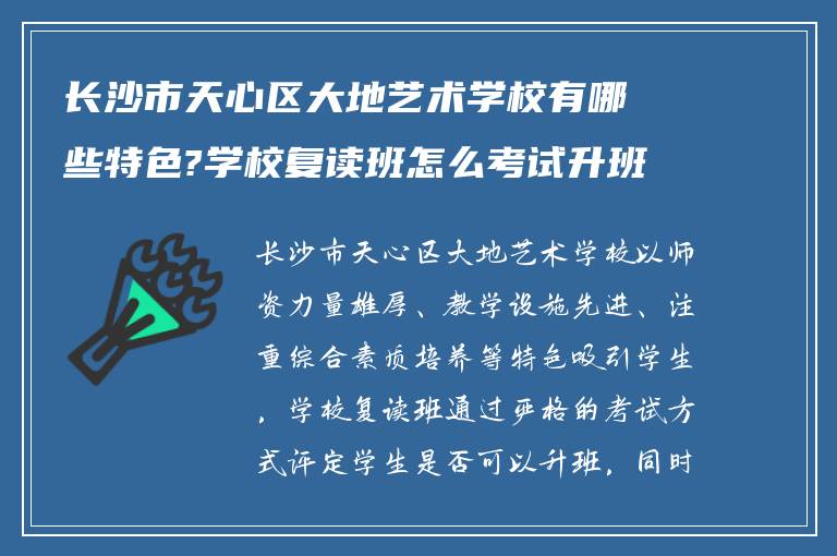 长沙市天心区大地艺术学校有哪些特色?学校复读班怎么考试升班? ?