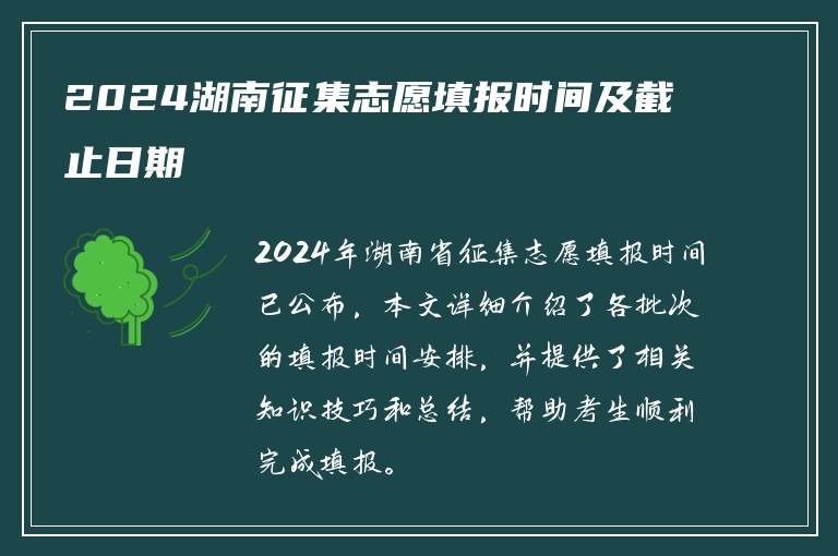 2024湖南征集志愿填报时间及截止日期