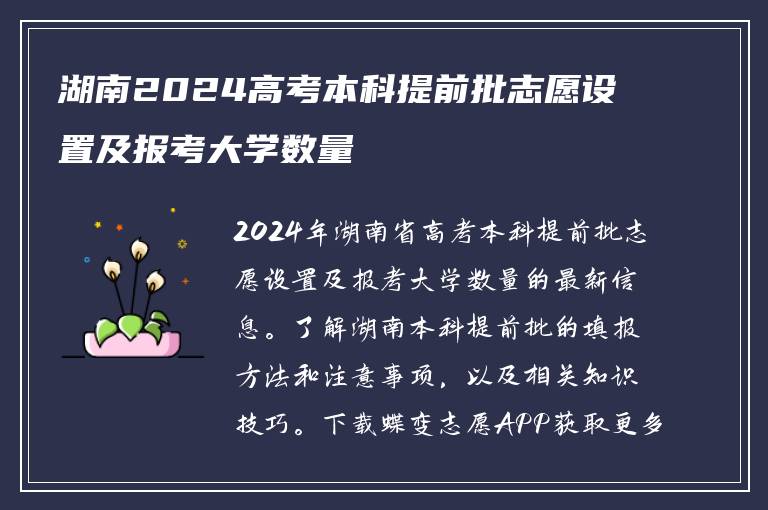 湖南2024高考本科提前批志愿设置及报考大学数量