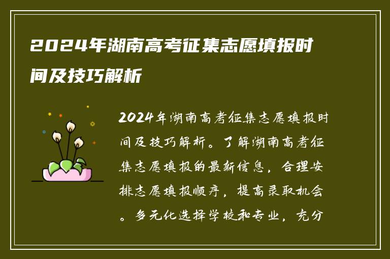 2024年湖南高考征集志愿填报时间及技巧解析