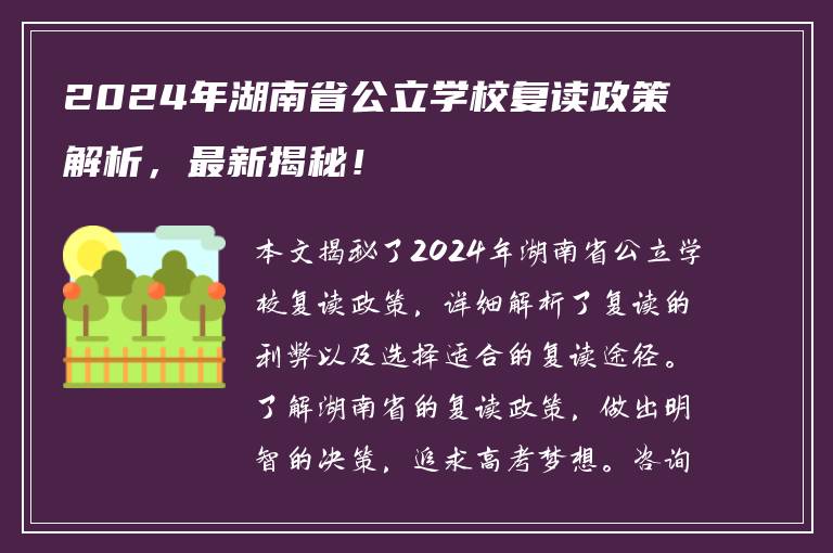 2024年湖南省公立学校复读政策解析，最新揭秘！